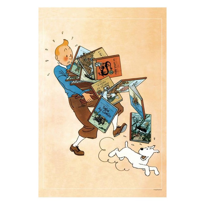 Poster - Tintin bär böcker